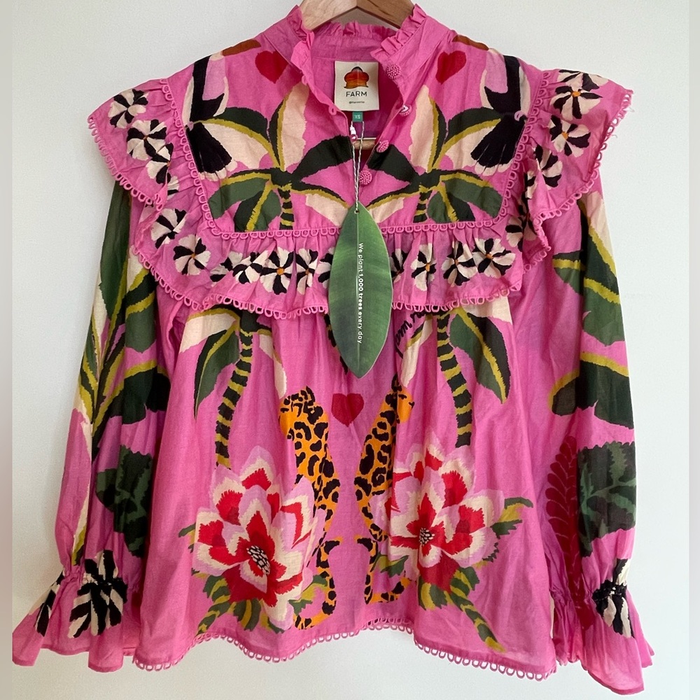 FARM Rio Pink Leopard Forest Blouse NWT XS